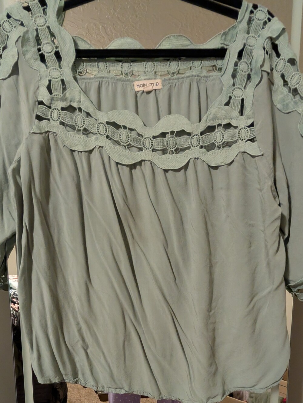 Mainstays Light Sage Crochet-Trim Babydoll Tunic Top